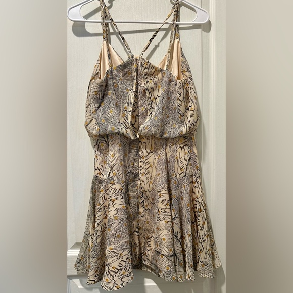 Lulus Strappy Sleeveless Tanis Beige Glitter Dot Print Skater Mini Dress - Picture 6 of 10